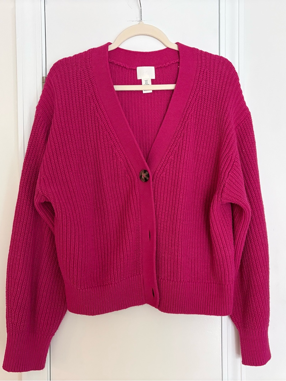 Women’s Hot Pink V-Neck Button Cardigan Sweater